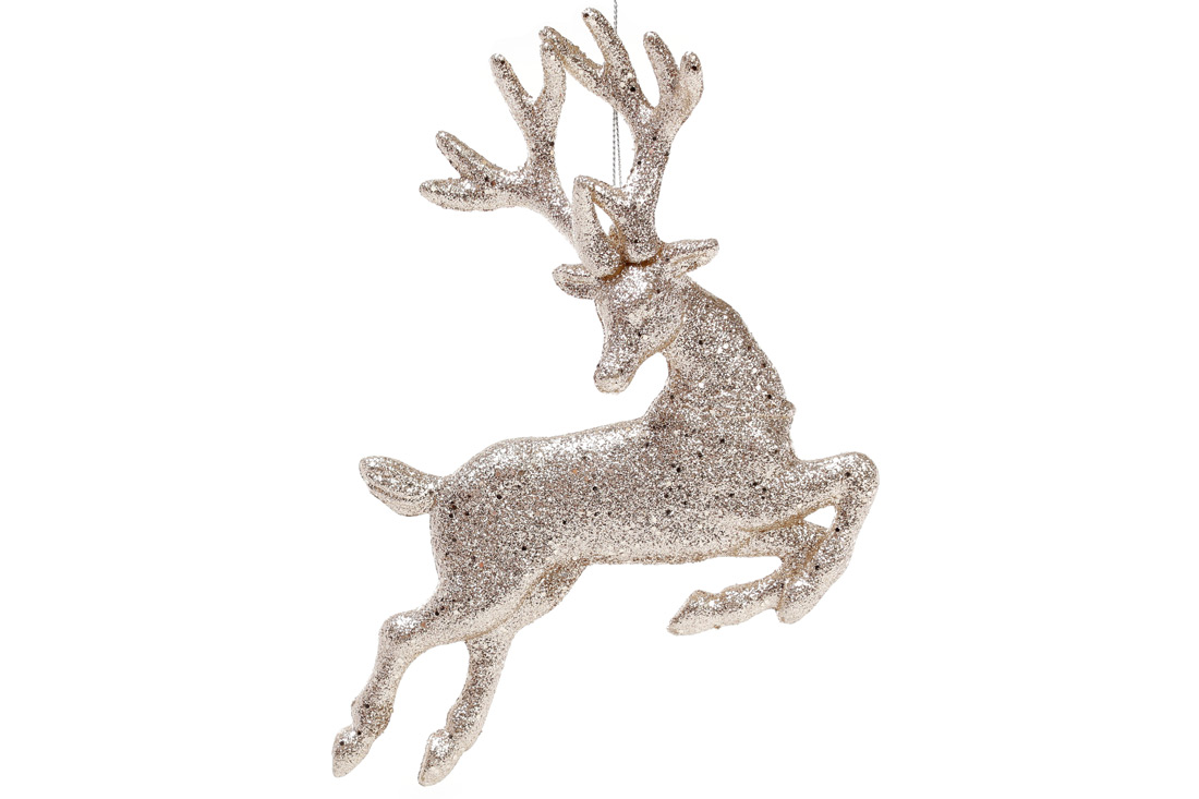 Ялинкова прикраса Олень 19см, колір - шампань гліттер