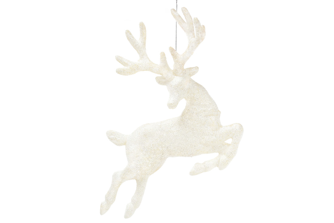 Ялинкова прикраса Олень 19см, колір - білий глітер