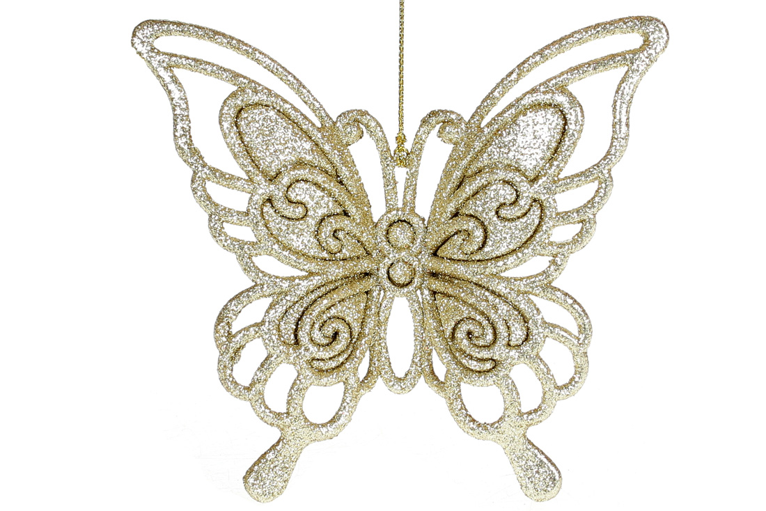 Ялинкова прикраса Метелик 14см, колір - світло-золотий