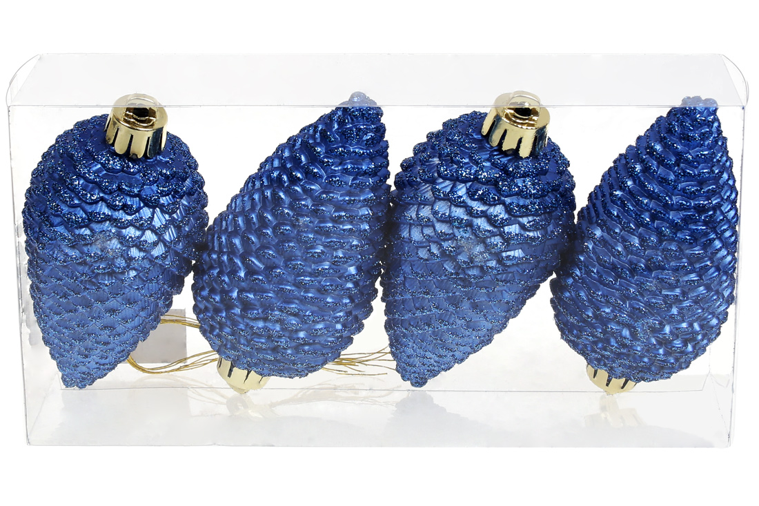 Набір шишок, 8см, колір - королівський синій, матовий з гліттером, 4шт