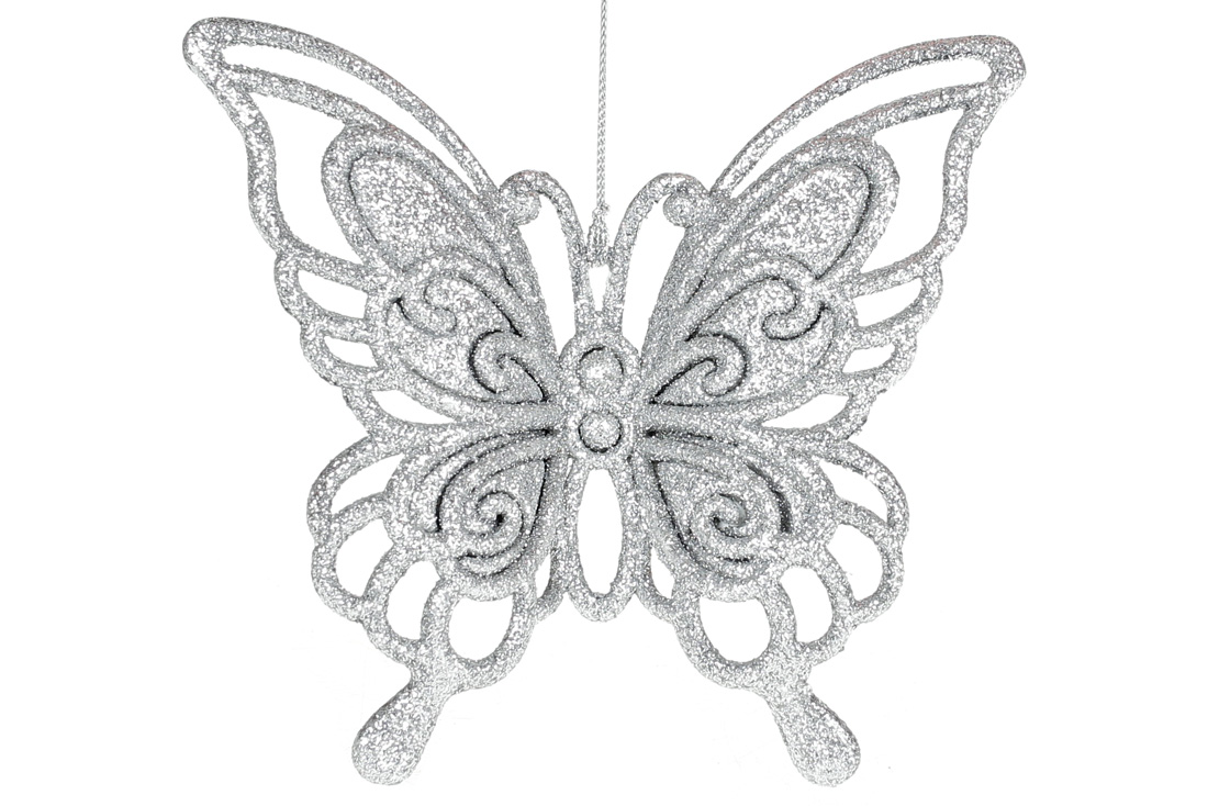Ялинкова прикраса Метелик 14см, колір - срібло