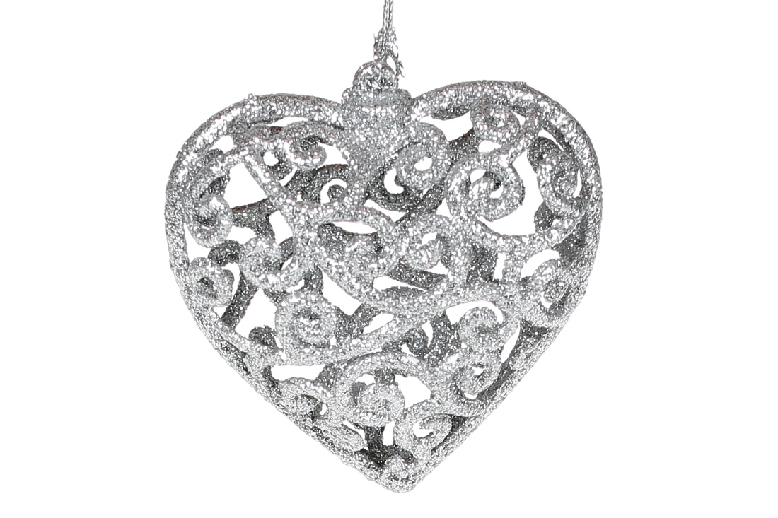 Ялинкова прикраса Серце 7.5*8см, колір - срібло