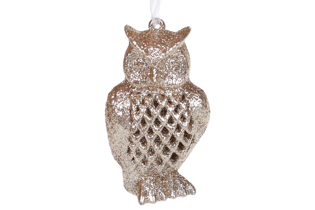Ялинкова прикраса Сова, 11см, колір - шампань