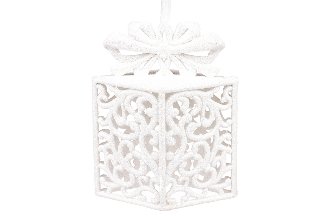 Ялинкова прикраса Подарунок, 14см, колір - білий