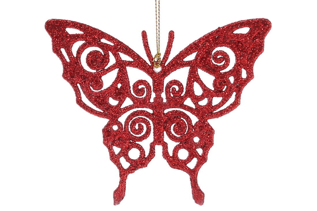 Ялинкова прикраса Метелик 11см, колір - червоний