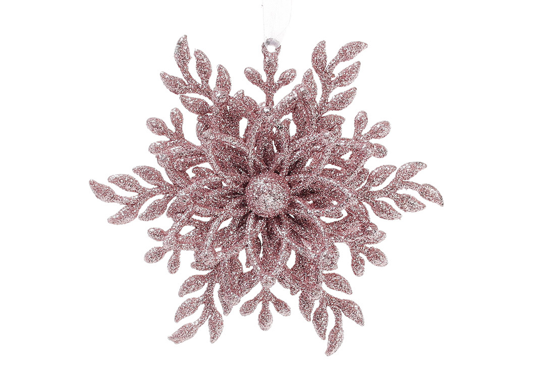 Ялинкова прикраса Сніжинка 12см, колір - світло-рожевий