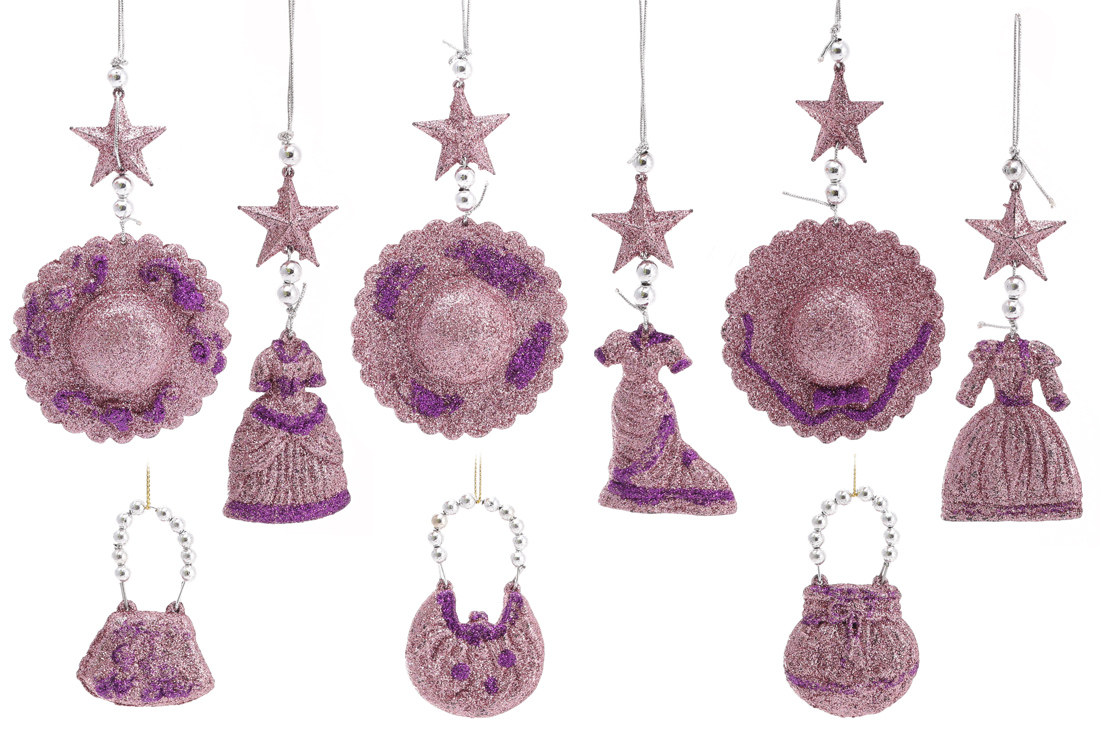 Ялинкова підвіска Капелюшок, Сукня, Сумочка, 7.5см, 9 дизайнів