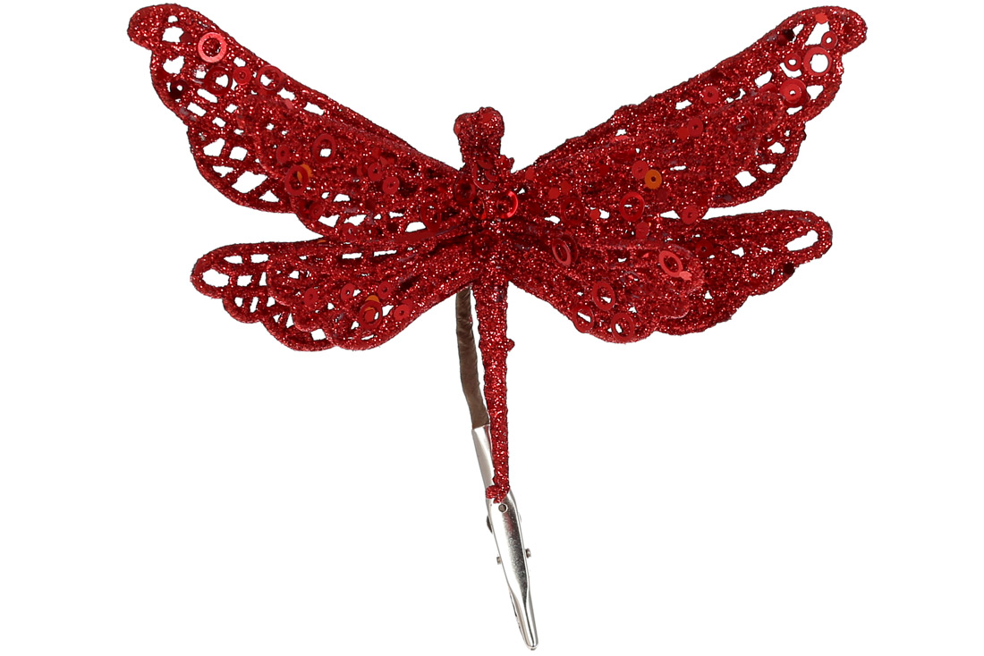 Ялинкова прикраса на кліпсі Бабка, 17см, колір - червоний гліттер