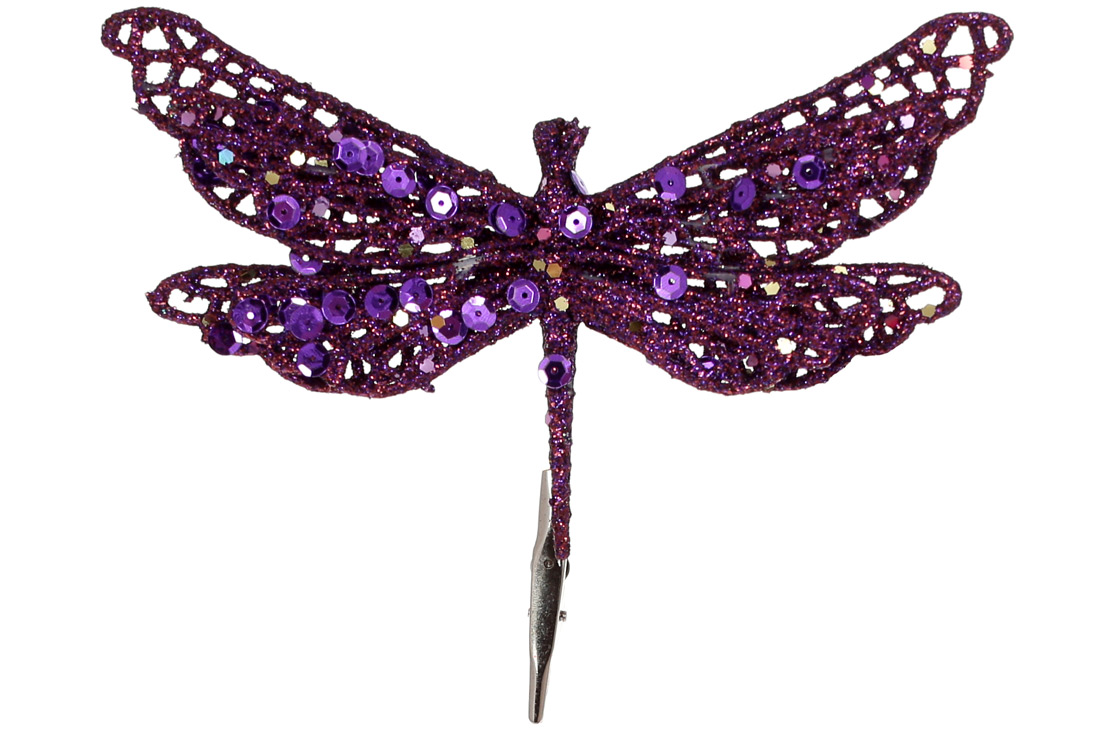 Ялинкова прикраса на кліпсі Бабка, 17см, колір - фіолетовий гліттер