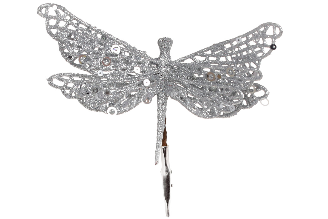 Ялинкова прикраса на кліпсі Бабка, 17см, колір - срібний гліттер