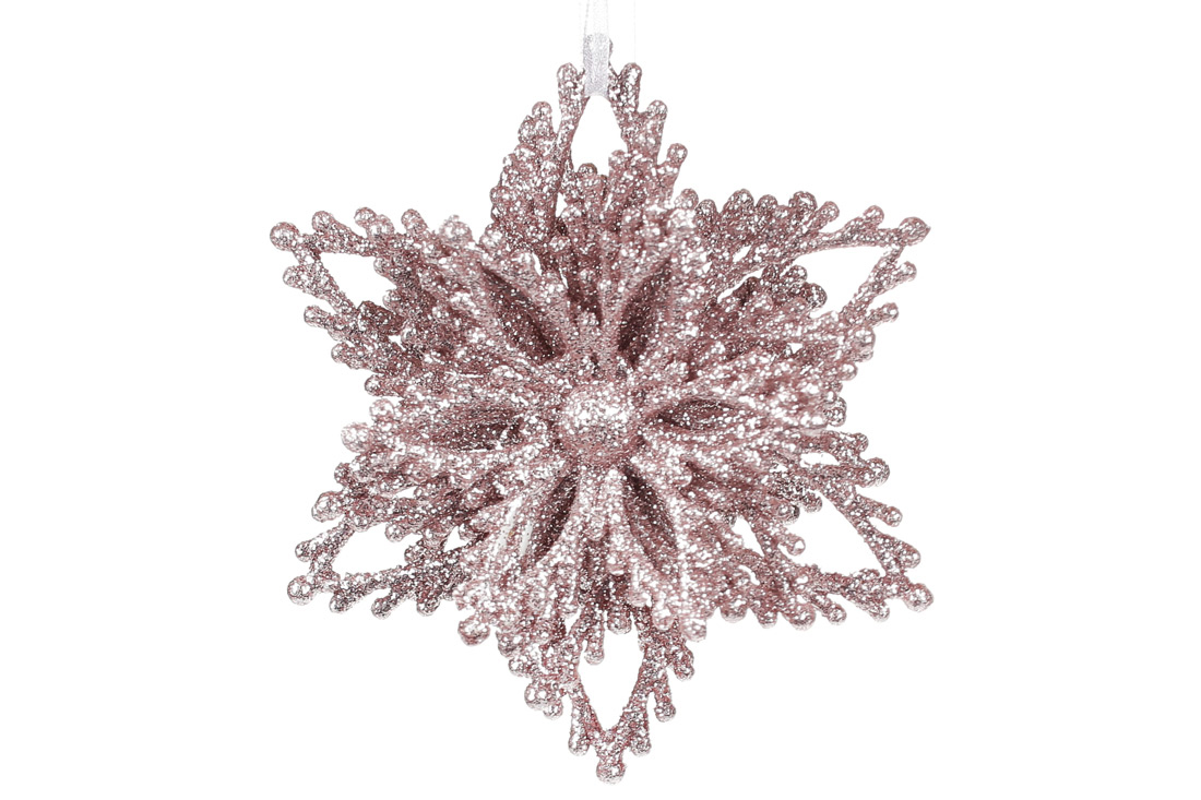 Ялинкова прикраса Сніжинка 9.5см, колір - світло-рожевий