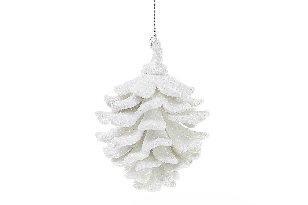 Ялинкова прикраса Шишка 8см, колір - білий