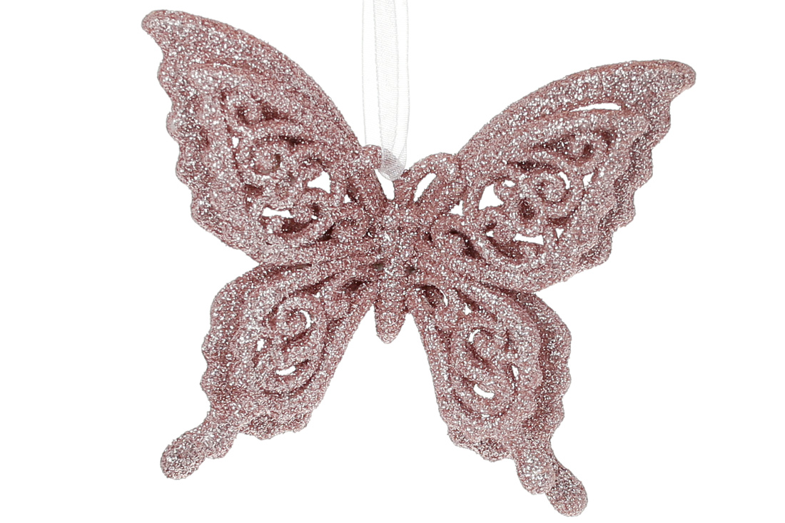 Ялинкова прикраса Метелик 8см, колір - світло-рожевий