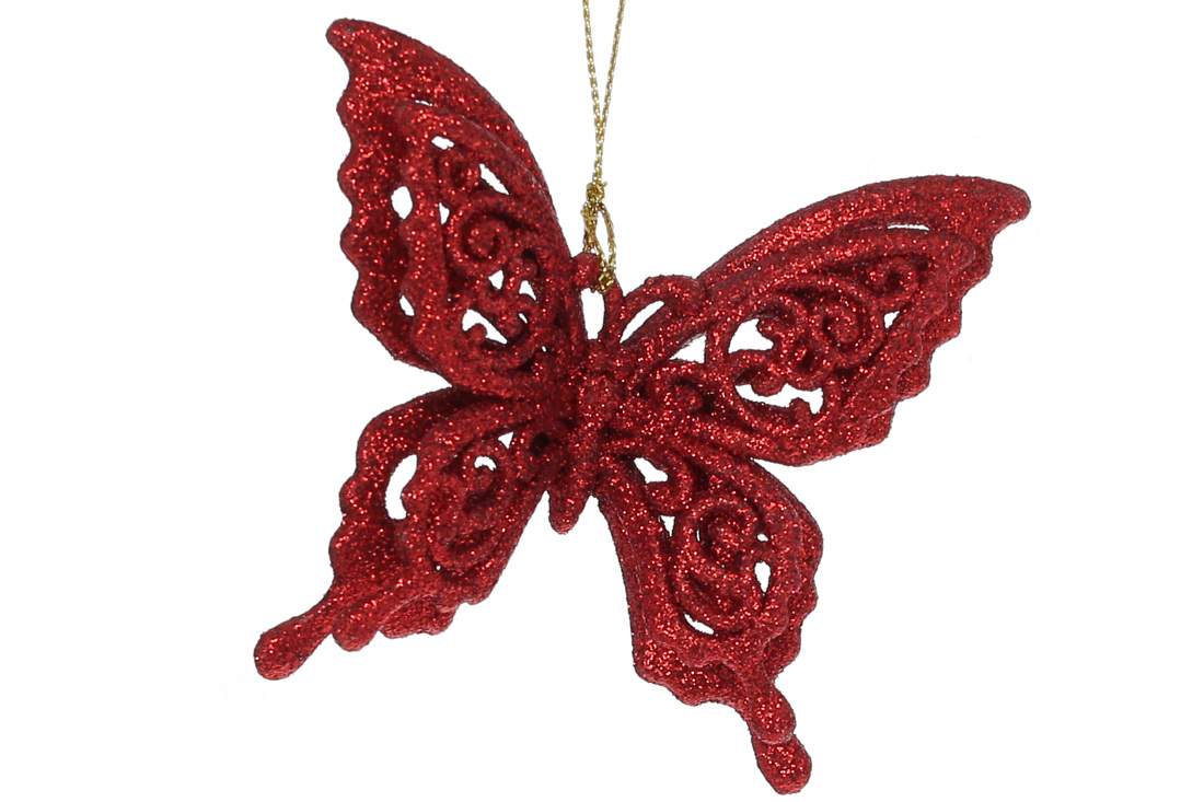 Ялинкова прикраса Метелик 8см, колір - червоний