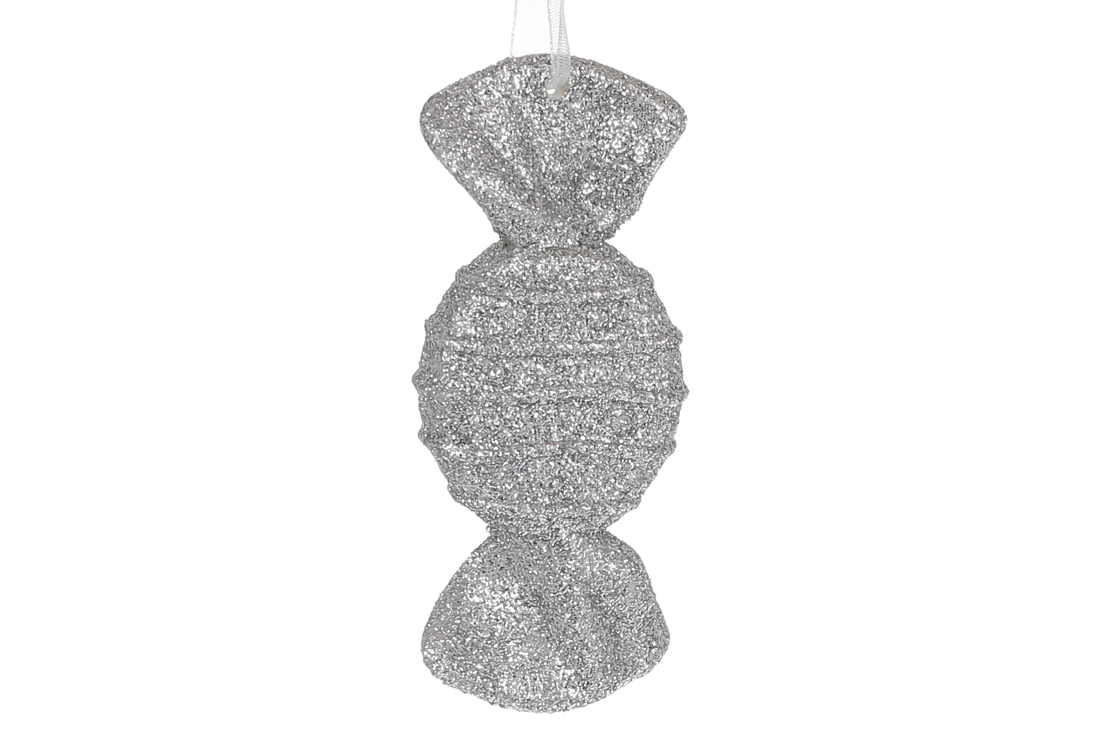 Ялинкова прикраса Цукерка, 9см, колір - срібло