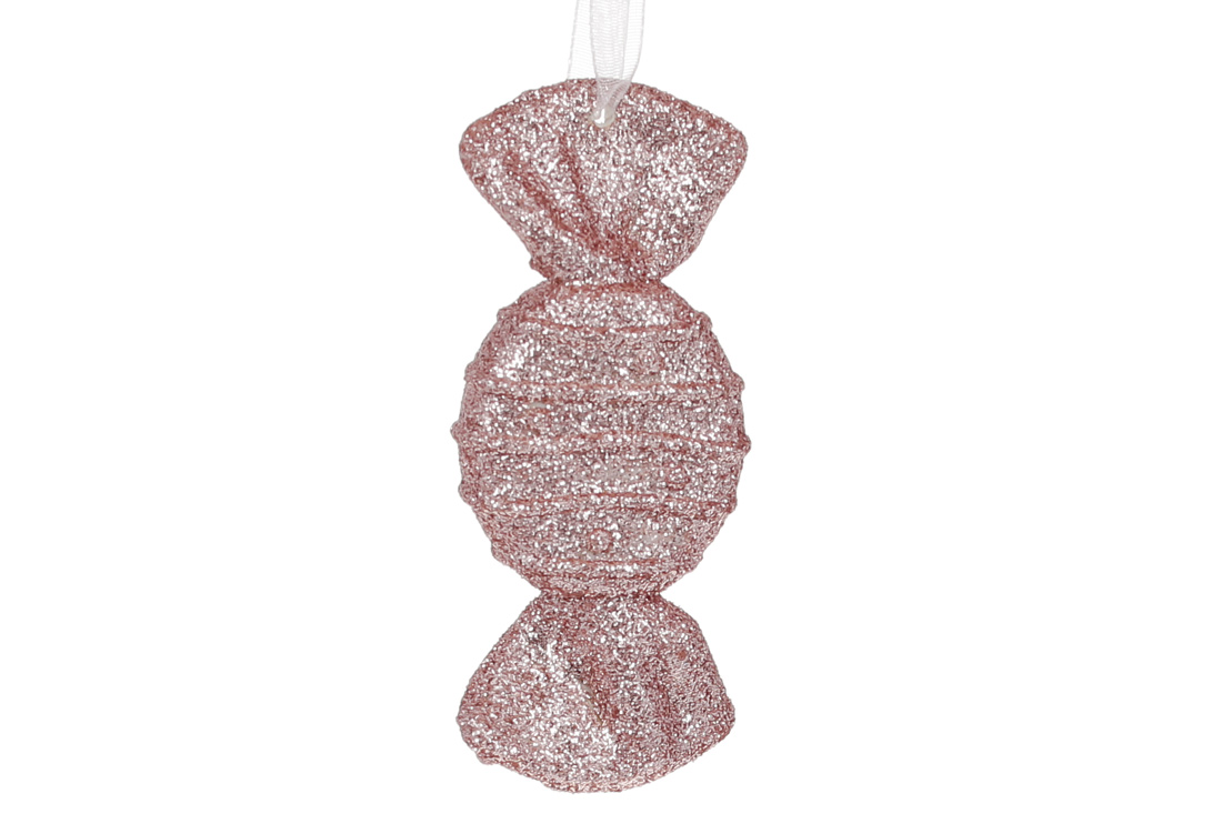 Ялинкова прикраса Цукерка, 9см, колір - світло-рожевий