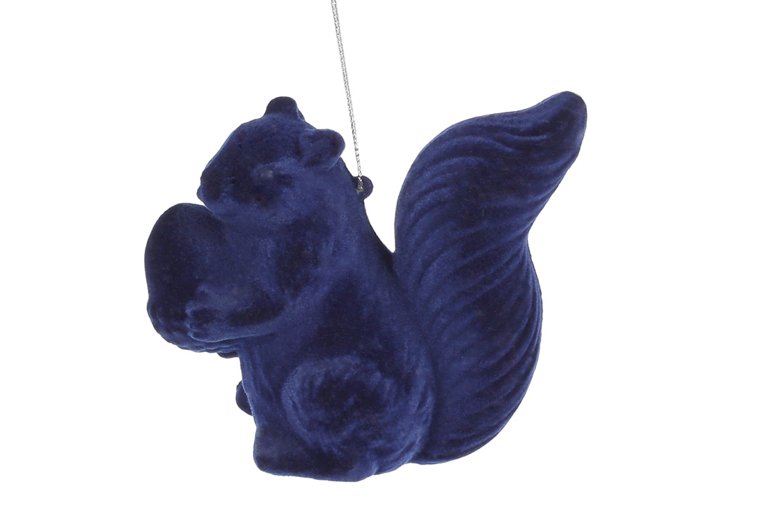 Ялинкова прикраса Білка з велюровим покриттям 10см, колір - насичений синій