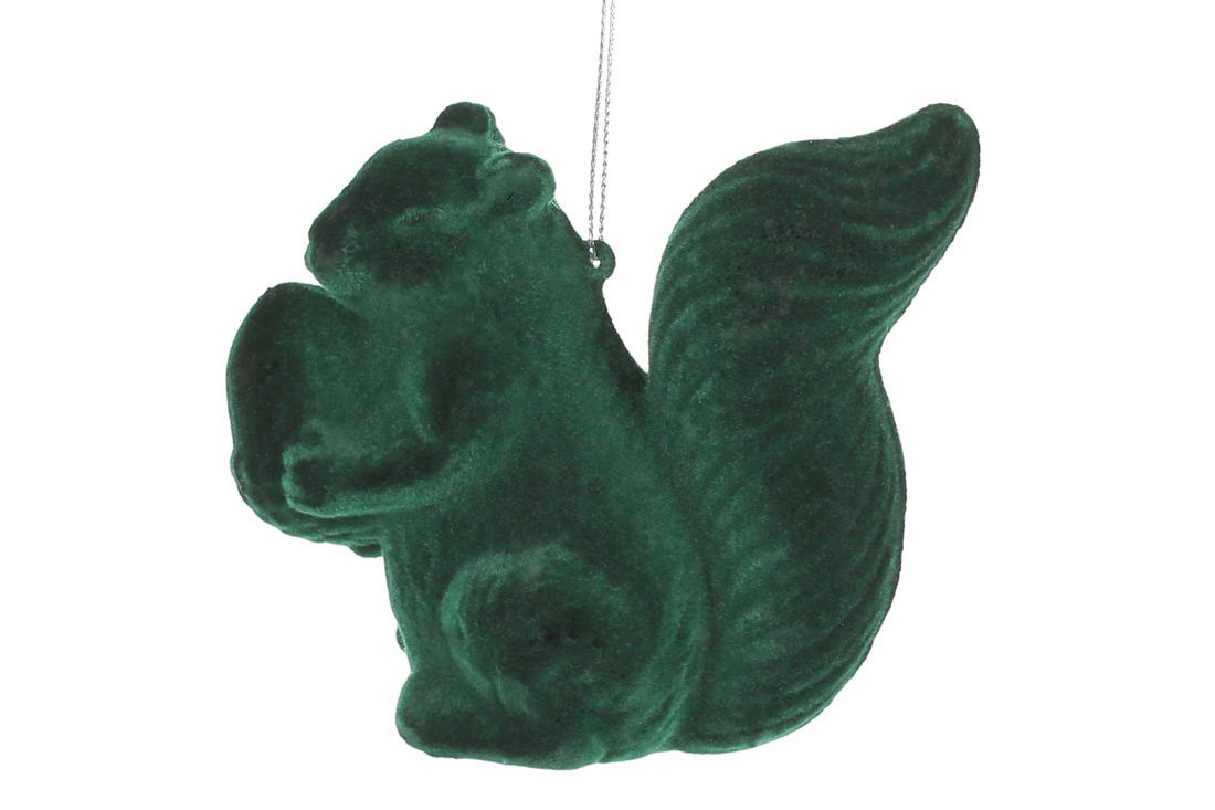 Ялинкова прикраса Білка з велюровим покриттям 10см, колір - глибокий зелений