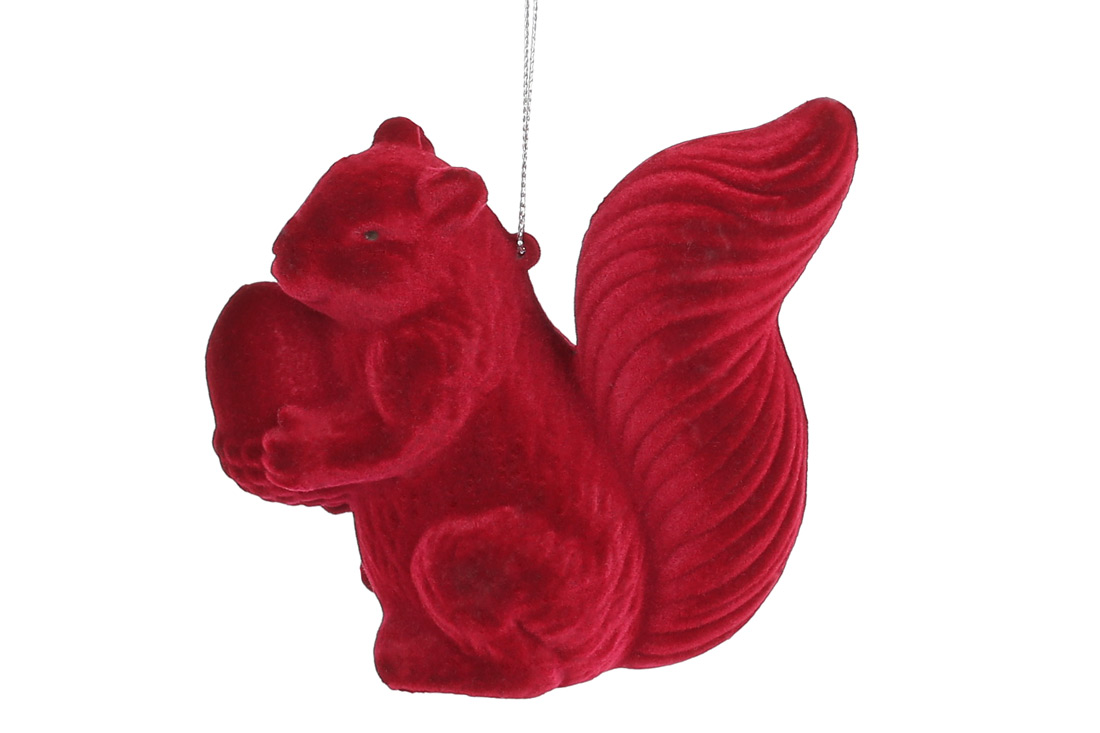 Ялинкова прикраса Білка з велюровим покриттям 10см, колір - бордо