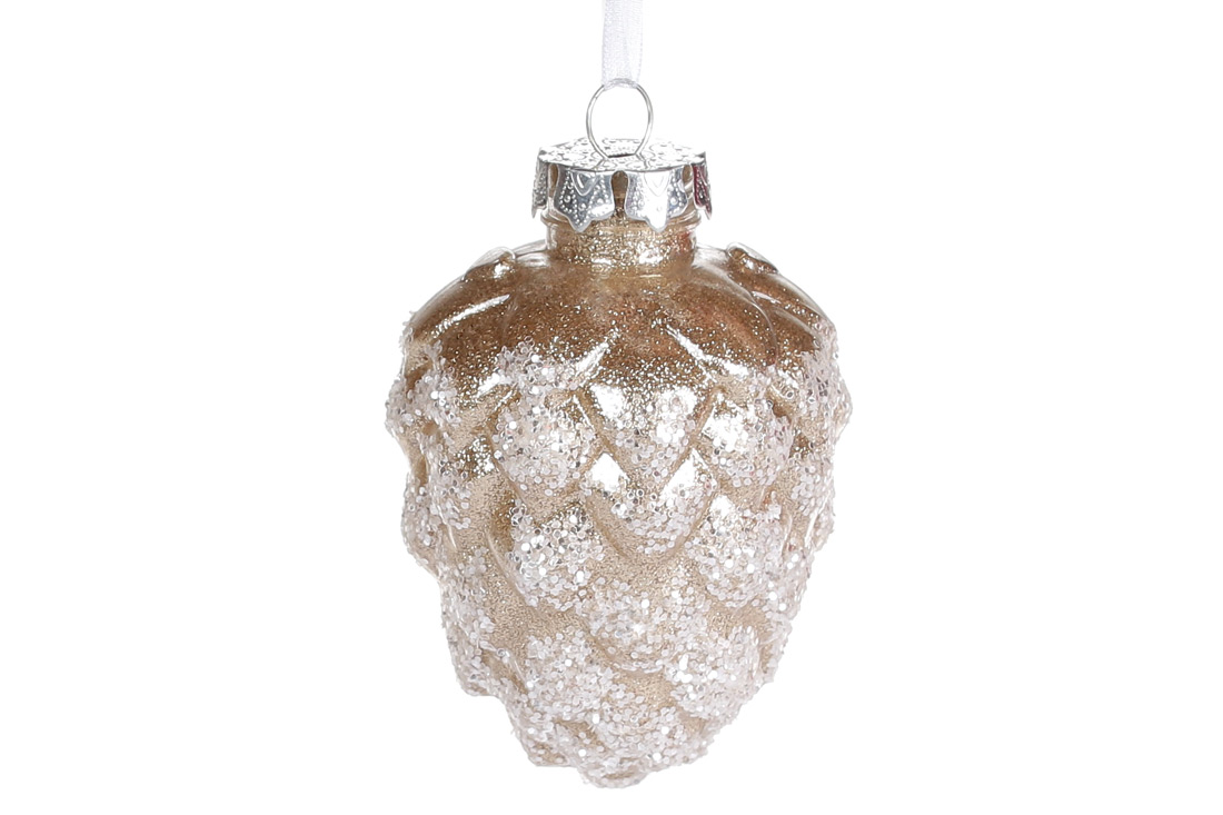 Ялинкова прикраса Шишка 10см, колір - шампань