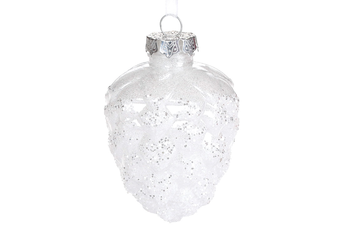 Ялинкова прикраса Шишка 10см, колір - сріблясто-білий