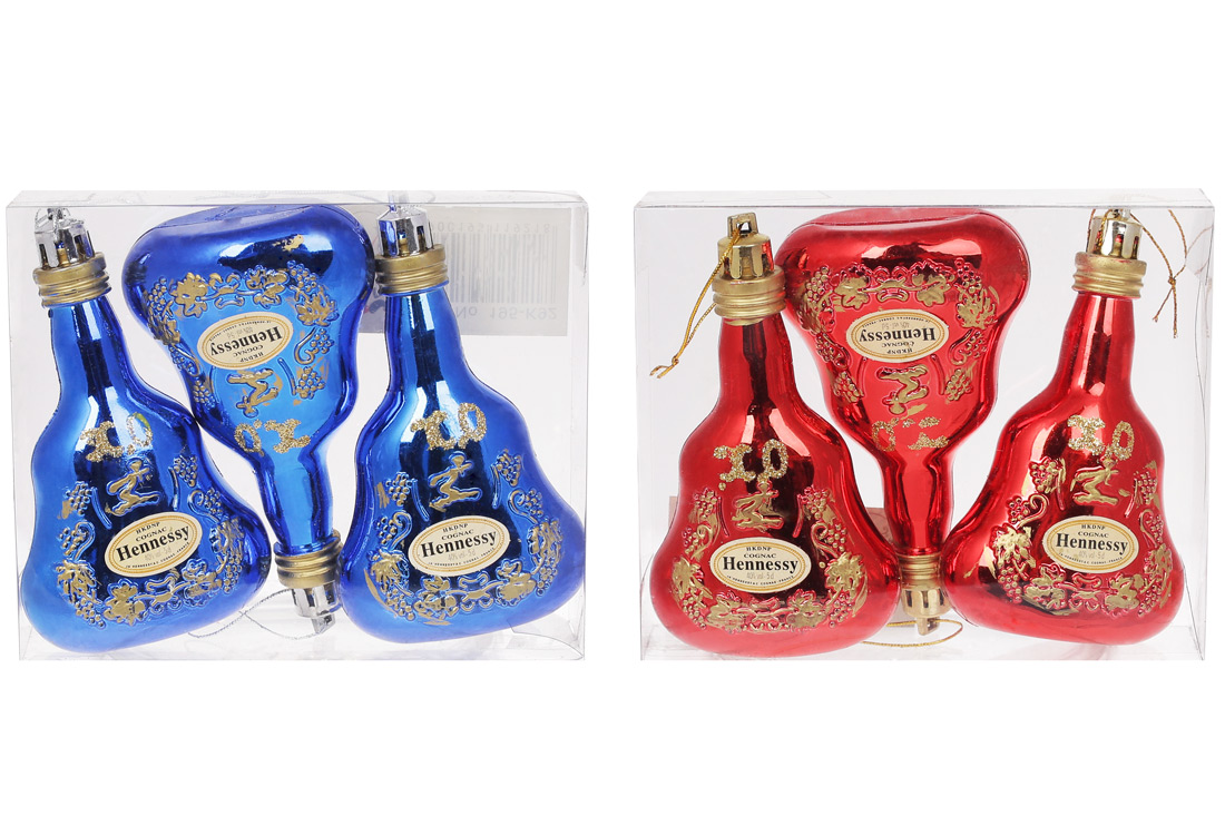 Набір ялинкових іграшок (3шт) Пляшки 9см, 2 дизайни