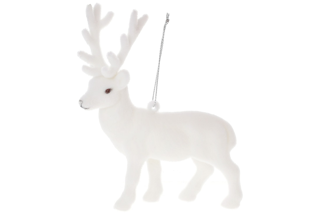 Ялинкова прикраса Олень 15см, колір - білий велюр