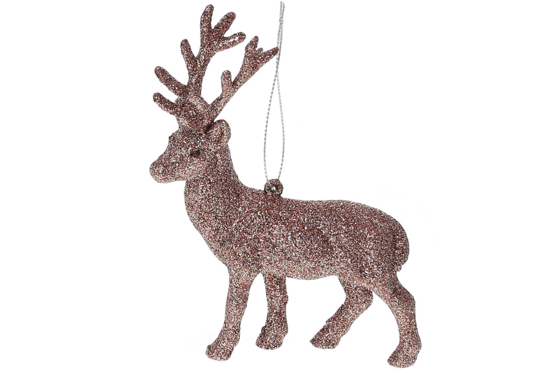 Ялинкова прикраса Олень 15см, колір - гліттер мокко