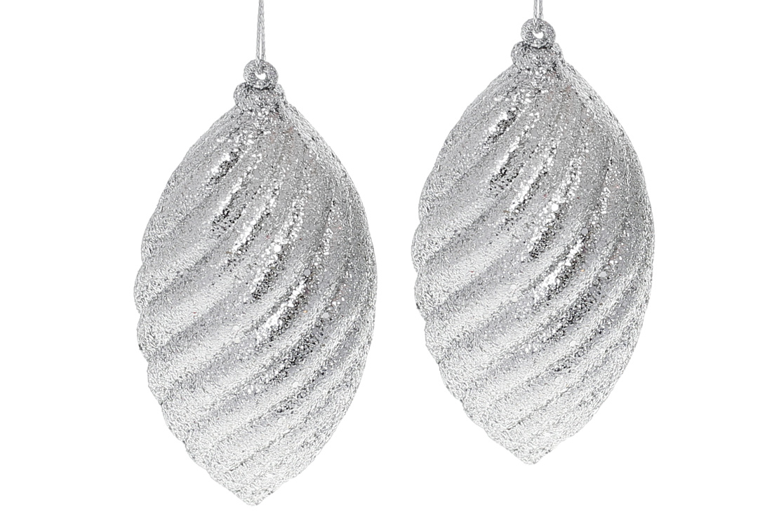 Набір (2шт) ялинкових прикрас 10см, колір - срібний гліттер
