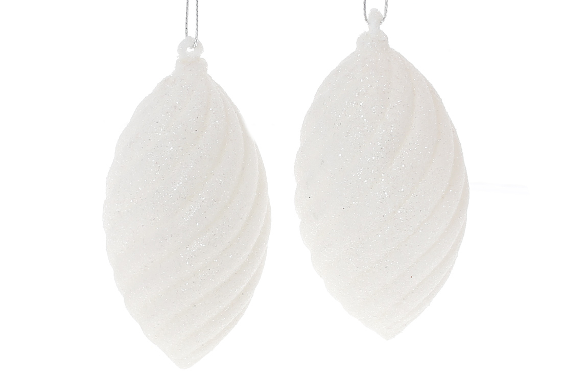 Набір (2шт) ялинкових прикрас 10см, колір - білий гліттер