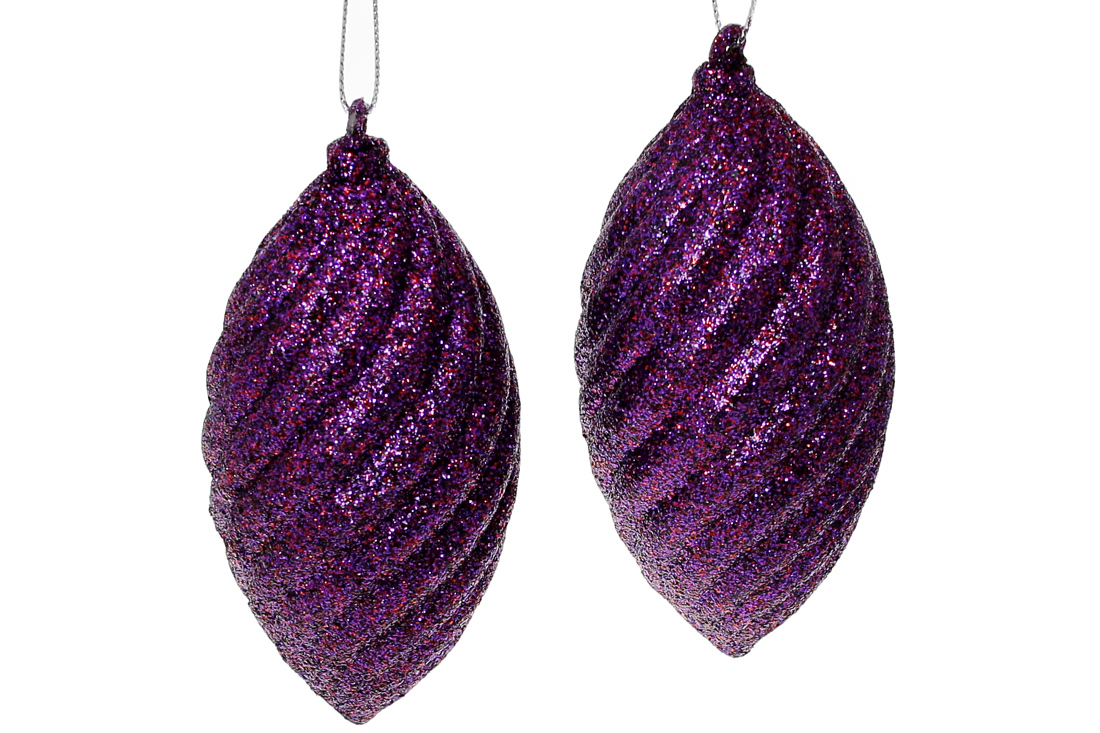 Набір (2шт) ялинкових прикрас 10см, колір - темно-фіолетовий гліттер