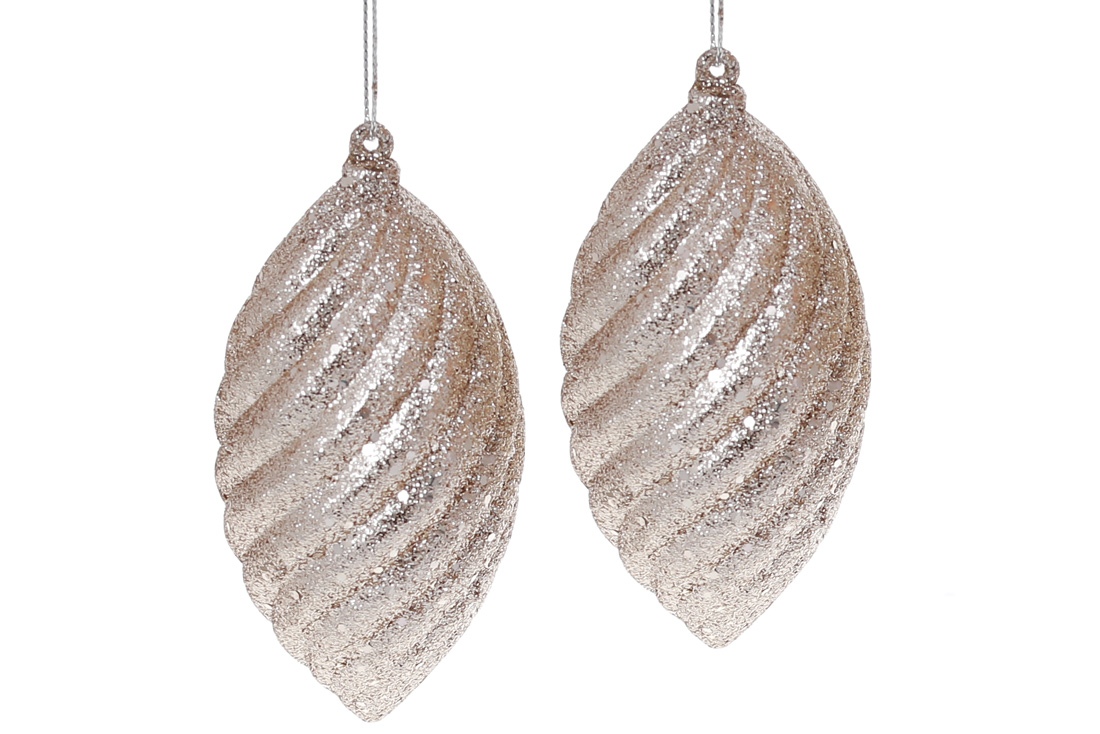 Набір (2шт) ялинкових прикрас 10см, колір - гліттер шампань