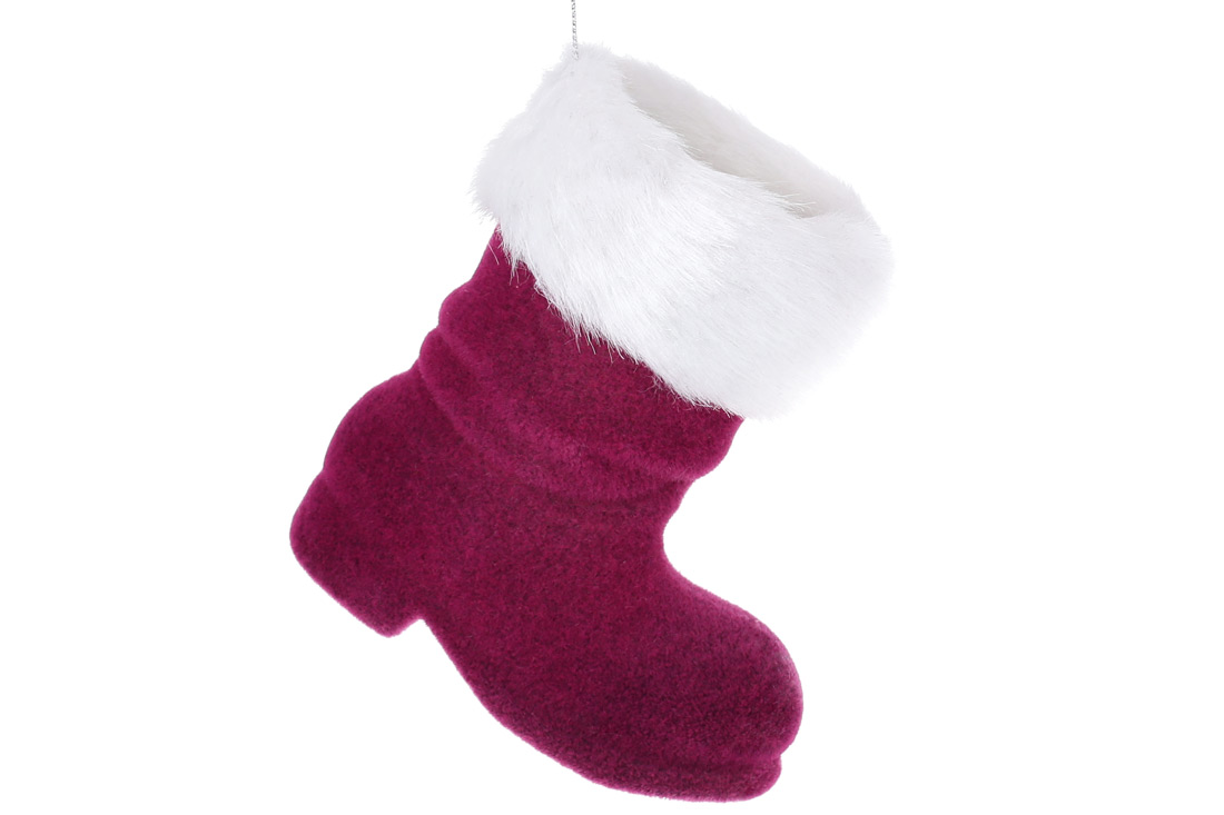 Ялинкова прикраса-кашпо Чобіток 11.5см, колір - фуксія велюр