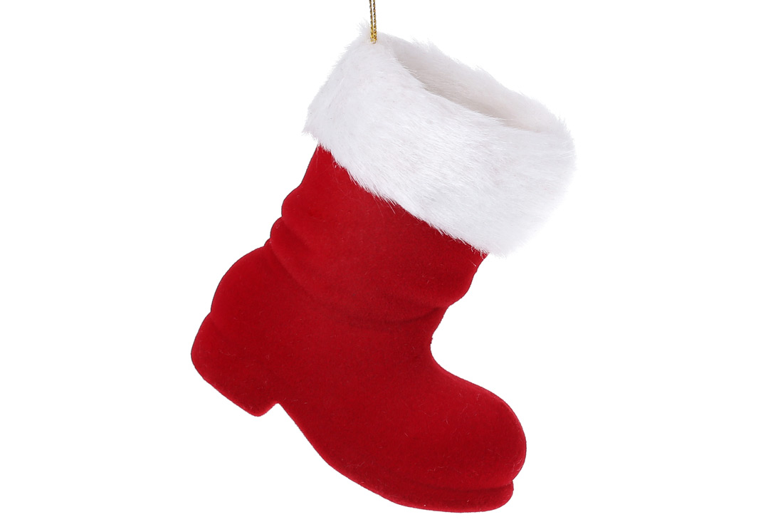 Ялинкова прикраса-кашпо Чобіток 11.5см, колір - червоний велюр