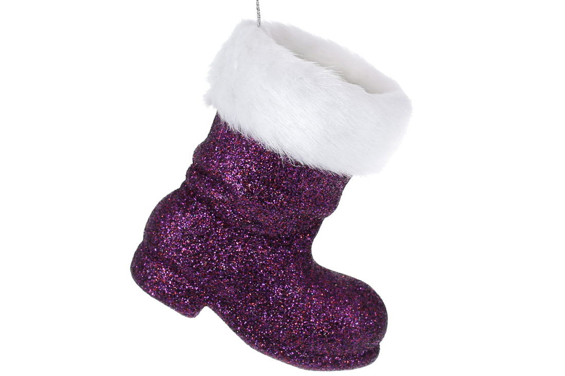 Ялинкова прикраса-кашпо Чобіток 11.5см, колір - темно-фіолетовий гліттер