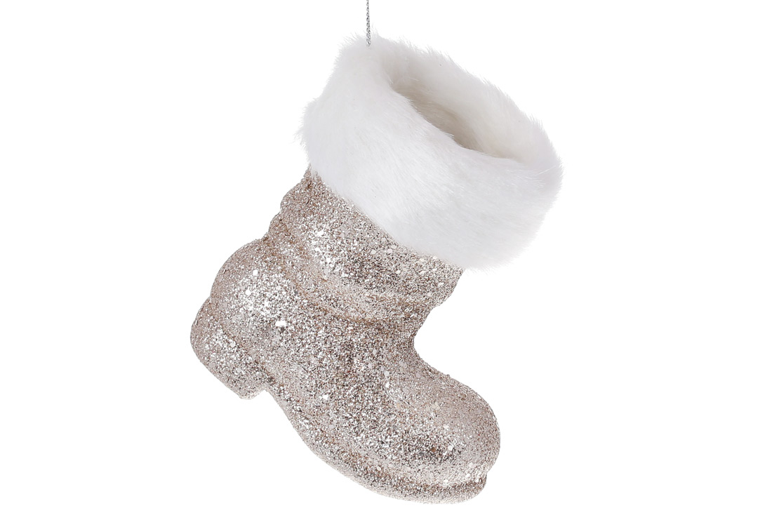 Ялинкова прикраса-кашпо Чобіток 11.5см, колір - шампань гліттер