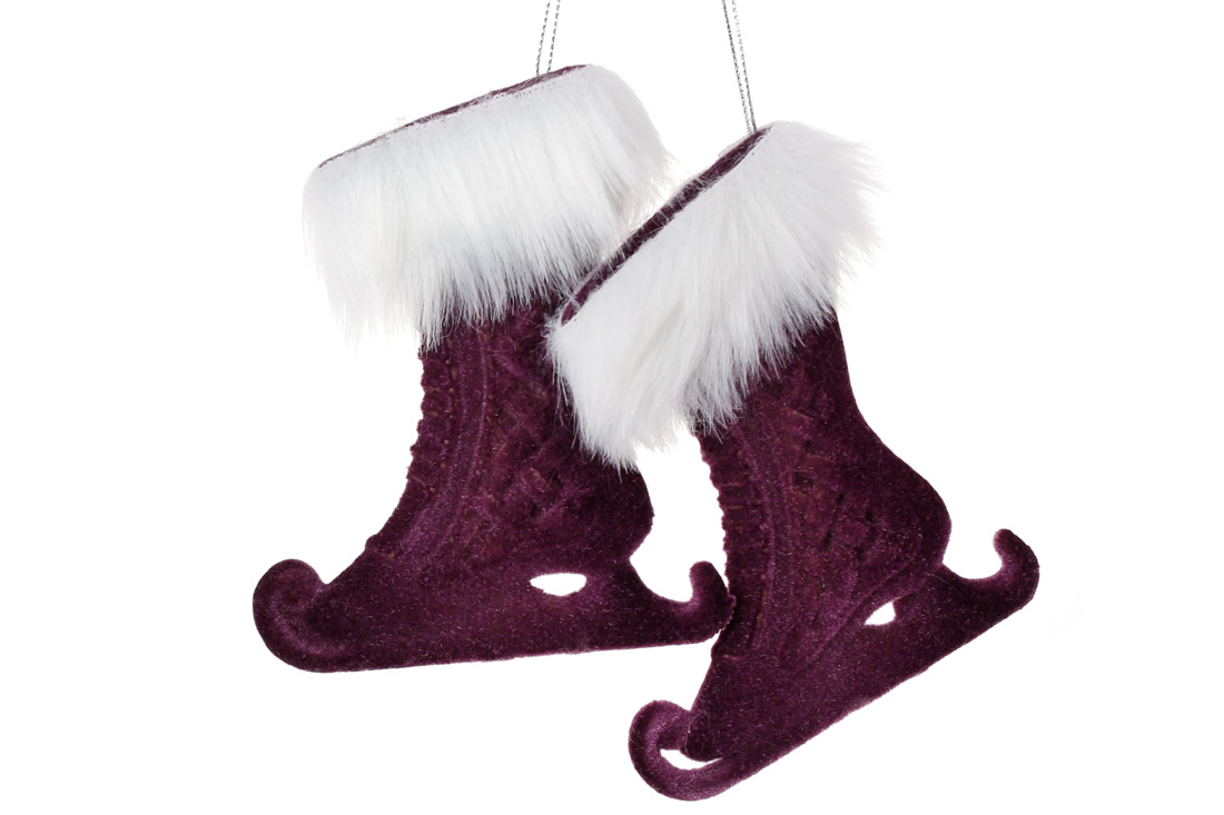 Набір (2шт) ялинкових прикрас Ковзани 12.5см, колір - темно-фіолетовий велюр