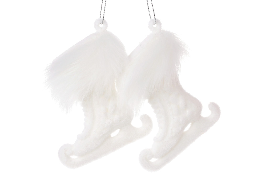 Набір (2шт) ялинкових прикрас Ковзани 7.5см, колір - білий велюр