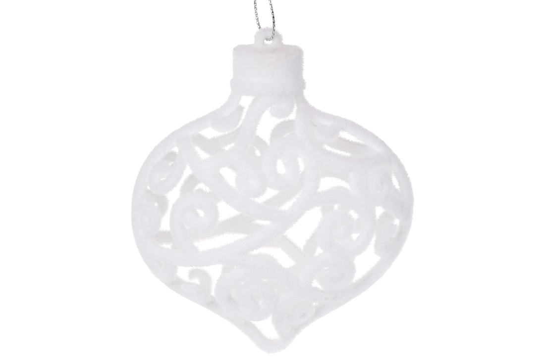 Ялинкова прикраса Ажурне серце 10см, колір - білий велюр