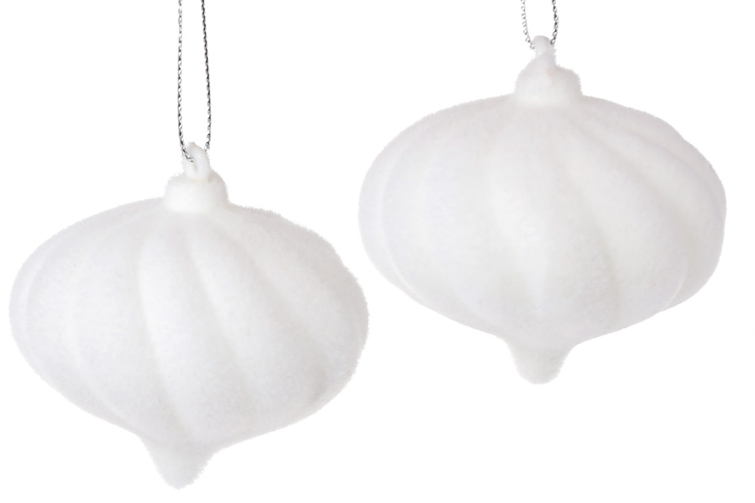 Набір (2шт) ялинкових прикрас 6.5см, колір - білий велюр