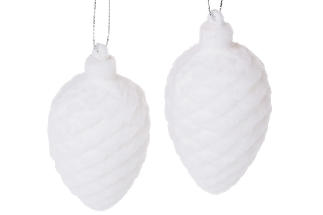 Набір (2шт) ялинкових прикрас 7.5см, колір - білий велюр