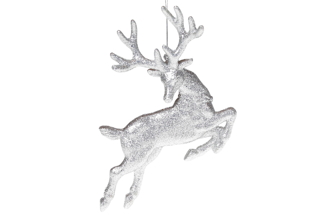 Ялинкова прикраса Олень 19см, колір - срібний гліттер