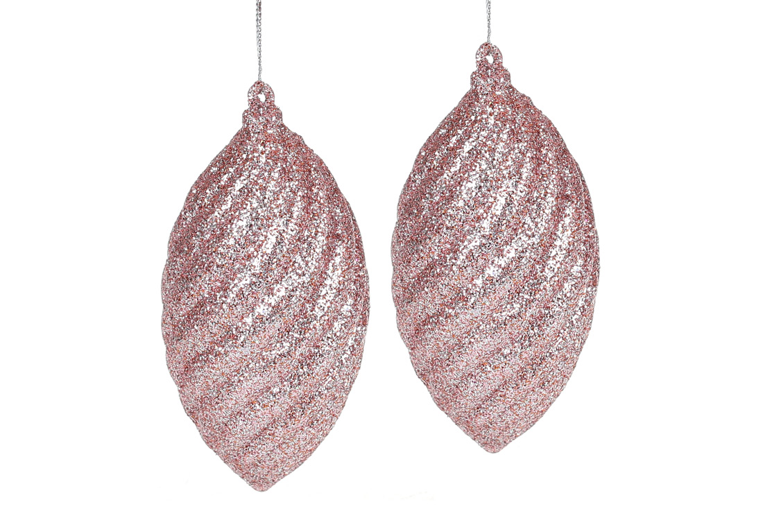 Набір (2шт) ялинкових прикрас, колір - рожевий гліттер