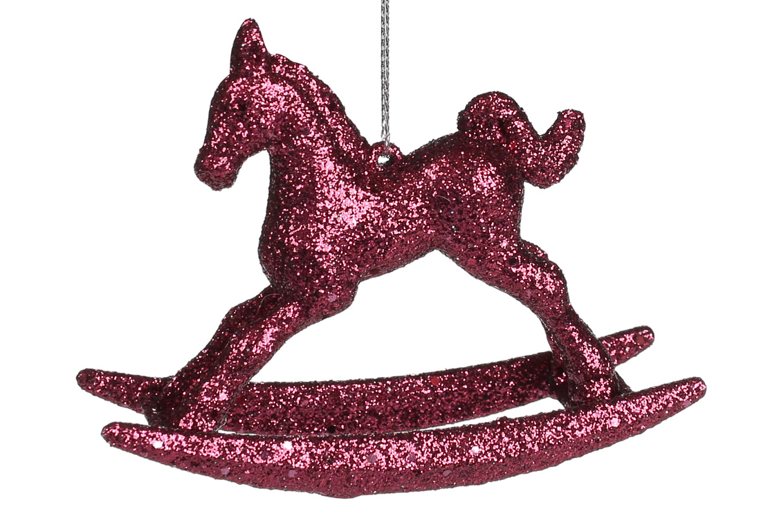 Ялинкова прикраса Конячка 8см, колір - гліттер бордо