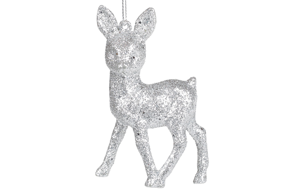 Ялинкова прикраса Оленя 10см, колір - срібний гліттер