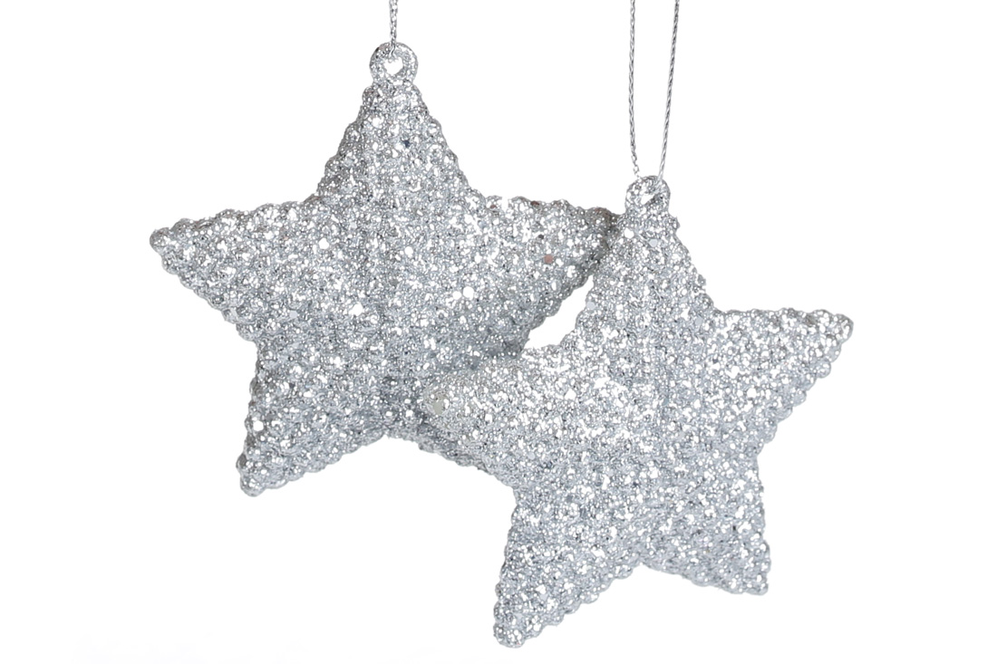 Набір (2шт) ялинкових прикрас Зірка 7.5см, колір - срібний гліттер