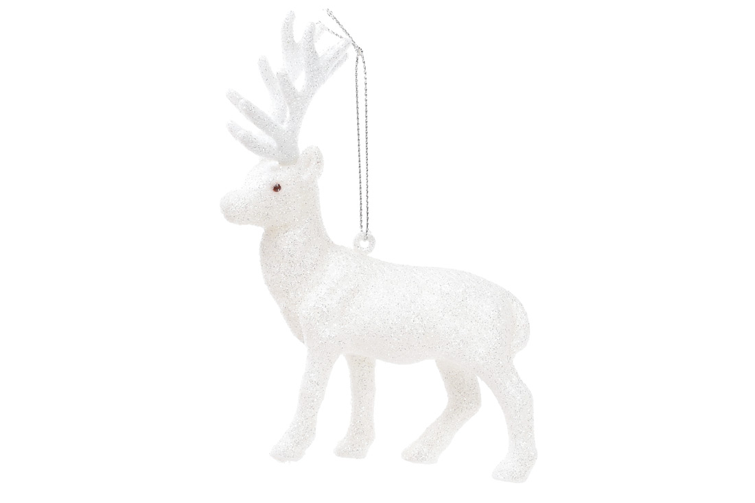 Ялинкова прикраса Олень, колір - білий гліттер