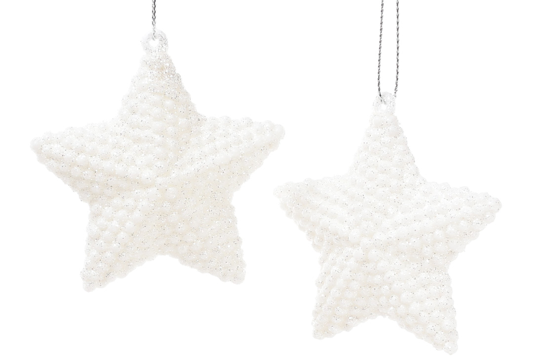 Набір (2шт) ялинкових прикрас Зірка 7.5см, колір - білий гліттер