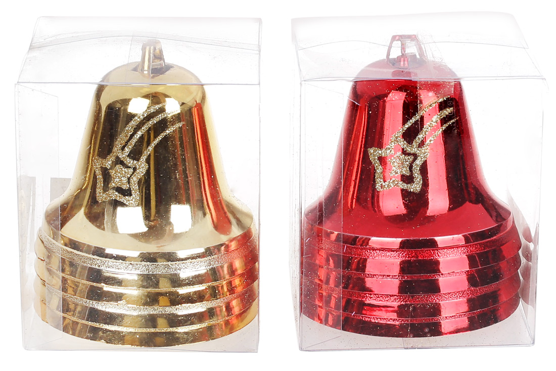 Набір (4шт) ялинкових прикрас Дзвіночок 8см, 2 дизайни