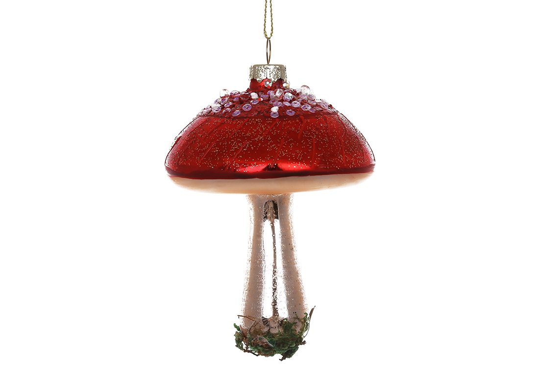 Ялинкова прикраса Гриб 10см, колір - червоний